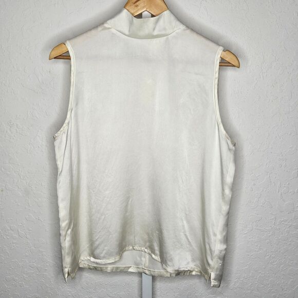 Vintage Spenser Jeremy 100% Silk Blouse Sleeveless Mock Neck Ivory Large - Picture 1 of 6